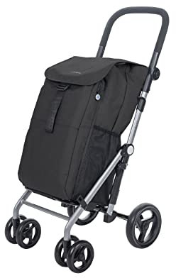 Carlett - Classic Duo |Carro de la Compra Plegable con Gancho de Regalo | Carrito de Supermercado Resistente | 4 Ruedas | Manillar Regulable con Freno|Negro