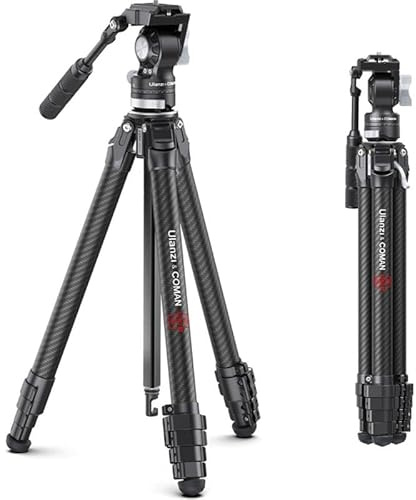 Ulanzi Zero V-kamerastativ med 24–157 cm höjd – lätt kamerastativ med avtagbart videohuvud – resestativ – kolfibervideostativ – trebenstativ för videokamera – svartgrå