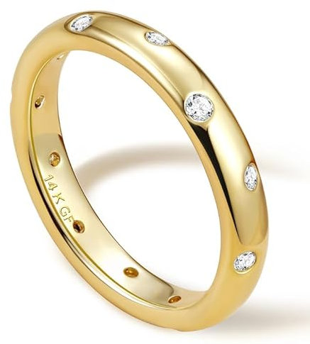 Adramata Ringe Frauen 14 Karat Gold Gefüllte Ring Damen Stapelbarer Daumenring Dünner Fingerring CZ Statement Ring Bandring Verlobungsring Eheringe Engagement Ringe