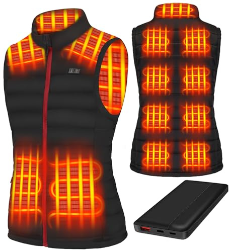 Cubovie Gilet Chauffant Femme, Veste Chauffante Femme avec Batterie incluse avec 13 zones, Veste Chauffante Électrique USB Vêtement(Noir,XXL)