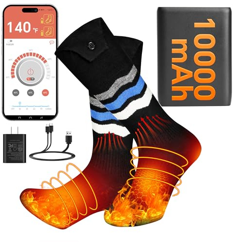 Heated Socks, Heated Socks for Men Women with APP Control, 10000mAh Rechargeable Electric Up to 10 Hours Washable Winter Warm Socks Foot Warmer for Skiing Cycling Camping
