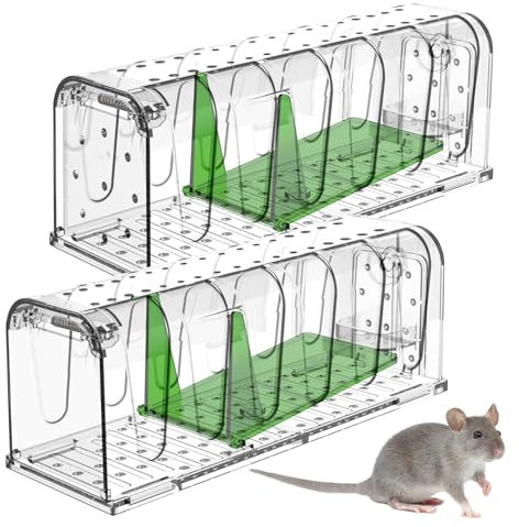 Piège à Souris Vivant, Attrape Souris Réutilisable - Lot de 2 Mouse Trap en Matériau PC Résistant, sans Poison et Sécurisé, Idéal pour Cuisine, Salon, Entrepôt - 17.2x6.5x6.8 cm