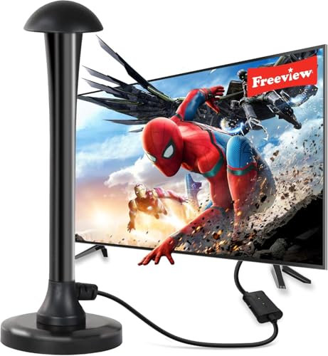 Indoor TV Aerial - Digital TV Aerial Indoor for Freeview TV, 360°& 250+ Miles Long Range Reception & Strong Magnetic Base for HDTV Channels