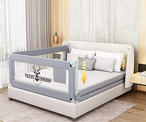 Lsbod Toddlers Bed Rails Extra Long Swing Down Baby Bed Guards Fold Down Safety Bedrail with Dear Pattern Kids Guardrail for Twin Double Full Size Queen King(1side 200cm L)