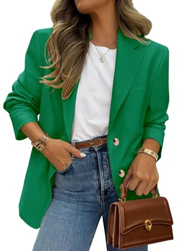PRETTYGARDEN 2026 Blazers for Women Business Casual Long Sleeve Lapel Open Front Suit Jacket Work Blazer with Pockets (Green,Large)