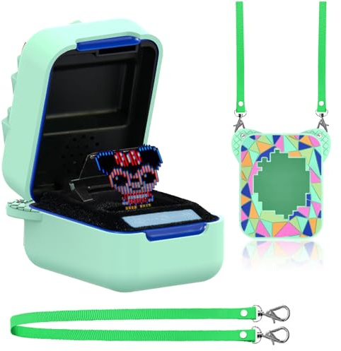 Funmo Silikonhülle für Bitzee,Silikon Schutz Tasche für Bitzee Digital Haustier, rutschfeste Silikonhülle mit Handschlaufe,Tragetasche für Bitzee Digital Pet Interaktives Spielzeug (Grün