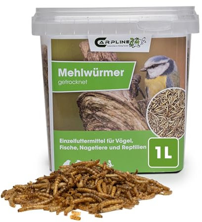 Carpline24 Getrocknete Mehlwürmer 1000 ml - Proteinreiche Insekten als Futter für Reptilien, Nager, Igel & Fische, Vogelfutter, Winterfutter