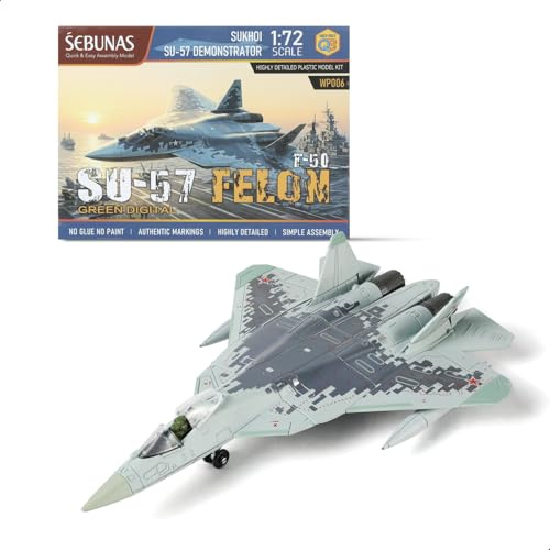 SEBUNAS 1:72 Scale SU-57 Fighter Jet Quick Build Model Kit Plastic Millitary Jet Toy Plane Assembly Aircraft Model with Stand Gift for Adults and Kids (31 Pieces)