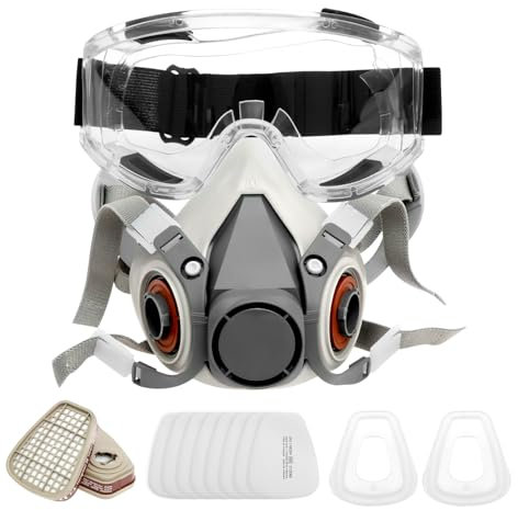 PEIZHIYC Atemschutzmaske mit Filter und Brille 20x13x14cm Gasmaske Doppelter für Maler Lackierer Schutz Staubmaske Gegen Feinstaub Partikel Pollen Gase Dämpfe