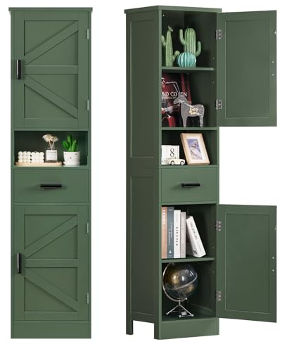 TEENFON 67 H Tall Bathroom Storage Cabinet with Barn Doors and Drawer