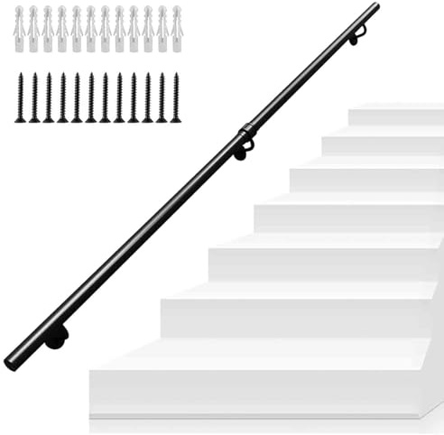 Barra de seguridad metálica de hierro forjado de 16 m de tubo cuadrado negro para escaleras interiores y exteriores, barra de seguridad de metal (4 m)
