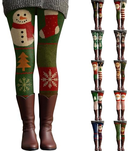 HUIFUAO - Leggings de punto de Navidad para mujer, bonitos pantalones de yoga con estampado de Papá Noel, muñeco de nieve, pantalones de yoga divertidos para invierno, cálidos, gruesos, talla grande