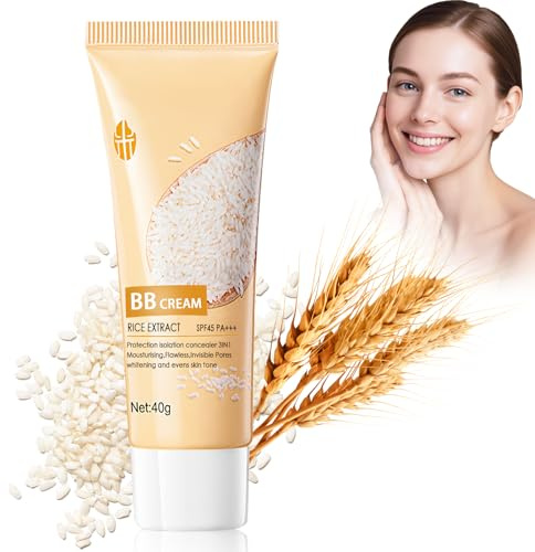HOUSN BB Crema al Riso con SPF 45+ e Idratazione Intensa, CC Crema Tinta per una Copertura Naturale e un Finish Satinato, Ideale per il Trucco Quotidiano