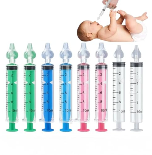 Irrigatore Nasale, 8 Pezzi 10 ml Dispositivo di Risciacquo per Lavaggio Cavo Nasale con 8 Punta di Aspirazione in Silicone,Siringa per Lavaggi Nasali Bambini, Sicuro per il Naso, Colorato