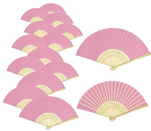 Woohome 15 PCS Hand Fan Foldable Paper Fan for Dancing, Part, Picnic, Wedding Party Gift, Guest Favour Wedding Decoration (Pink)