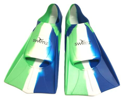 Swimz Short Blade Silicone swim Training Fins - Blue / White / Green