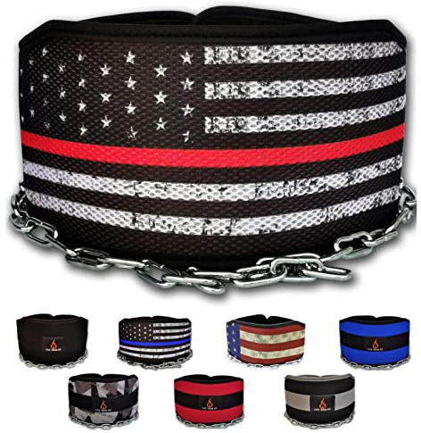 Fire Team Fit Weight Belt with Chain, Dip Belt for Weighted Pull Ups and Dips Redline, Small (for Waist 40 Inches or Less)