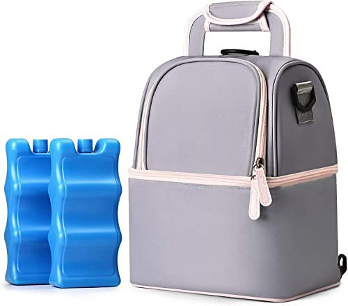 Borsa frigo per latte materno NCVI con borsa del ghiaccio, borsa pranzo isolata, borsa biberon per 6 bottiglie per l'allattamento della mamma, borsa di raffreddamento a doppio strato, picnic (grigio)