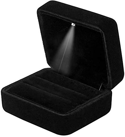 GBYAN Ringschachtel Ring Box mit Led Licht 2 Steckplätze Ringetui Samt Schmuck Geschenkbox für Hochzeit, Engagement