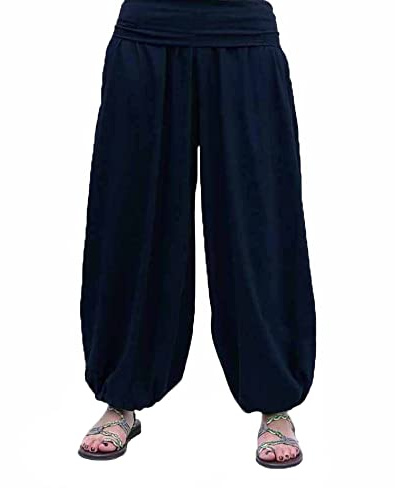 SAVARI | Lösa Byxor | Modell Aladin | Harem Byxor | Med orientalisk stil, bred, lång och bekväm | Perfekt för yoga | Kvinnor och män | Slät | Marinblå | Storlek 3XL | Det finns stora storlekar