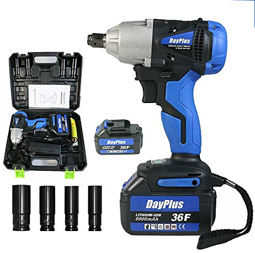DayPlus Avvitatore ad Impulsi Pneumatico 18V con 2 Batterie 6.0Ah, 420Nm Avvitatori a Massa Battente Porfessionale, Mandrino 13mm, Impulsi/min 0-4400, Avanti e Indietro, Luce LED
