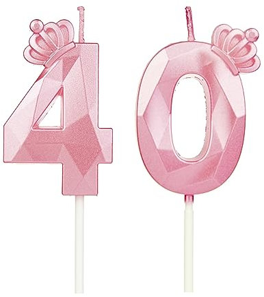 Candele con Corona per Torta Compleanno - Candele Numeri Rosa #40 per Bambini e Matrimoni