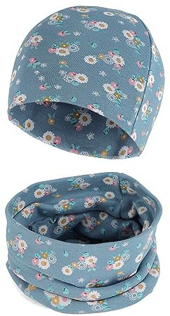 Cheerful Mario Baumwolle Mütze Loop Schal Sets Baby Jungen Mädchen Weich Beanie Winddicht Schlauchschal Kinder Blume Blau 6-24 Monate
