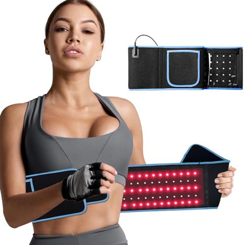 Red Light Infrared Therapy Belt: Pain Relief Device LED Red Light Therapy Lamp Near Body Large Pad Wrap with Timer Control for Back Shoulder Waist Muscle Black