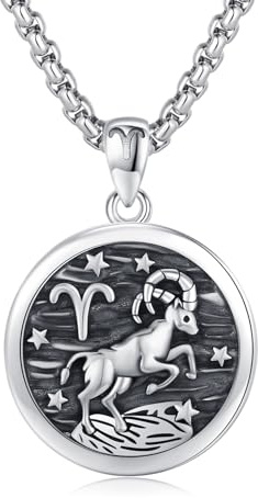 REDSUN Zodiac Sign Aries Necklace 925 Sterling Silver Zodiac Sign Pendant Astrology Horoscope Pendant Zodiac Sign Necklace For Men Women