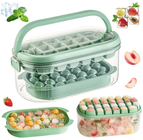 RISVOWO Ghiaccio Stampo, Set Di Contenitori con Coperchio, Cubetti Ghiaccio, 2 Vassoi, 54 Cubetti Ghiaccio, per Cocktail, Whisky, Bevande, senza BPA (Verde)