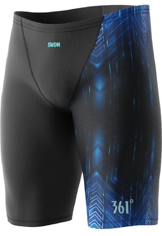 361° Swim Jammers for Men, Pro Racing Training Swimsuit, Chlorine Resistant Endurance Mens Swim Suit Swimwear Tech Pant, Tech Black, L