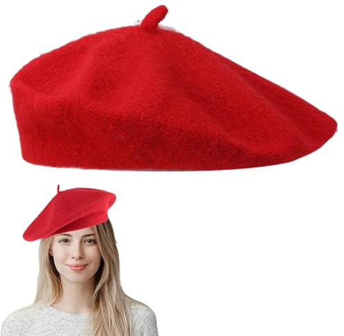 Rakiuty Chapeau Béret Français, Beret Laine Femme, Béret Casquette Classique pour Femmes, Bérets Femme, Beret Laine Chaud Hiver Automne, Bérets Vintage Couleur Classique Taille Unique