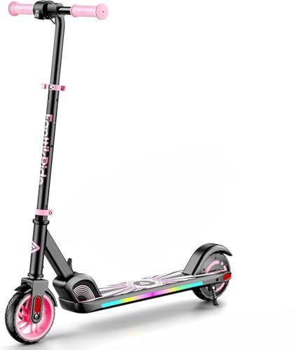 FanttikRide C9 Apex Elektroroller für Kinder 8-12 Jahren, Bluetooth-Musik, Bunte Regenbogenlichter, 8/12/16 km/h, 8 KM Reichweite, LED-Anzeige, Höhenverstellbar, Faltbar, für Jungen und Mädchen Rosa