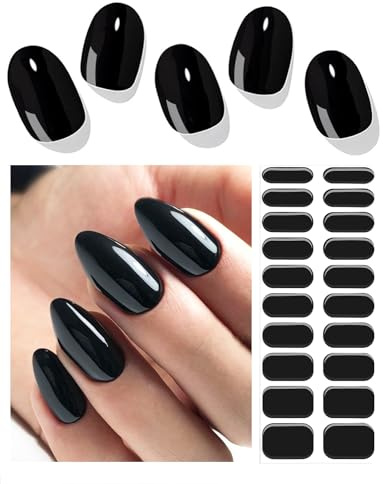 Wahrshei Unghie Gel Adesive UV | Classic Black Smalto Adesivo Gel UV | 20 PCS Pellicola per Unghie Autoadesiva | Adesivi per unghie in gel, Impacchi di Smalto Gel per Unghie