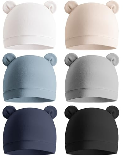 Konssy 6-Pack Baby Newborn Hats with Bear Ears Baby Beanie Hats - Soft Caps for Infant Boys & Girls, 0-3 Months Beige