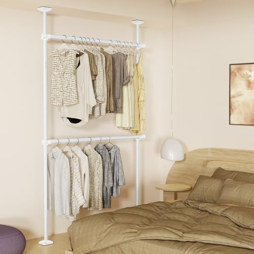 WELDUN Barra telescópica para ropa, barra de ropa extensible y ajustable, divisor de habitación, barras de cortina, sin taladrar, barras de cortina estándar sin daños 227-312 cm (H) 71-138 cm (B