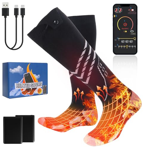 Ninonly Heated Socks for Women Men Rechargeable 5000mAh Battery, APP Controlled Electric Heated Socks with 4 Level Heating Washable Thermal Insulated Socks for Skiing, Hiking, Camping Outdoor S