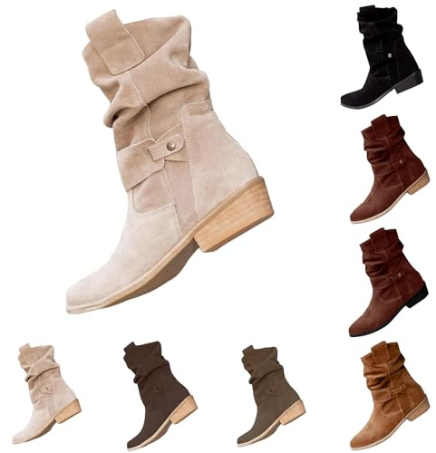 Stivaletti alla Caviglia in Pelle Scamosciata con Cinturino Ornamentale e Chiusura Ad Zip, Punta a Signore e Tacco Basso, Stivali Eleganti Senza Lacci per Donna, Ideali per Look Casual e Serali