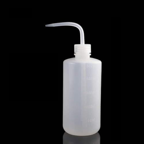 Botella de lavado de seguridad de plástico de 500 ml, botella de laboratorio para uso en laboratorio, material LDPE con punta de cuello inclinado, paquete de 6