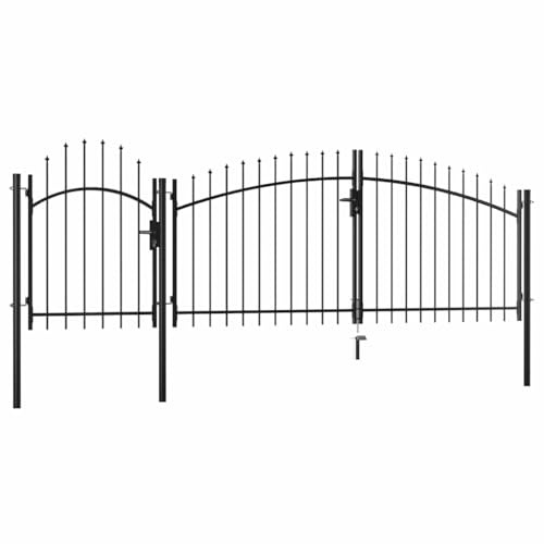 KKHOMEI Cancello Doppio Cancello per Recinzione a Doppia Anta Cancello da Giardino per Recinzione con Manico,in Acciaio Zincato, Antracite, 1.75 x 4 m