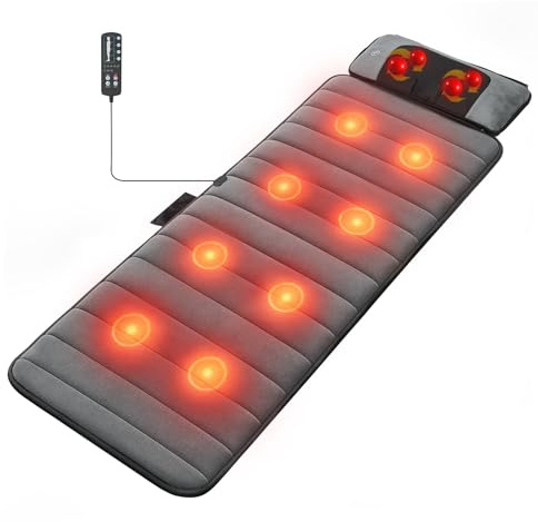 GreenWhim Full Body Massage Mat with Heat, Shiatsu Neck Pillow, Quiet Vibration Massage Bed for Back and Neck Relaxation, Gift for Men and Women