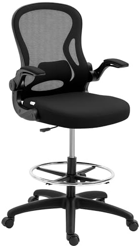 Vinsetto Sedia da Ufficio Ergonomica, Sedia a Rete Girevole, Altezza e Anello Poggiapiedi Regolabile, Poltrona per Scrivania con Supporto Lombare e Braccioli Ribaltabili per Casa, Capacità 120kg, Nero