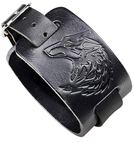 Thajaling braccialetto di cuoio nero Stile punk per testa e polso uomo e donna