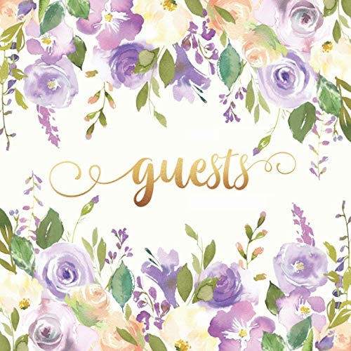 Wedding Guest Book: Purple, Lavender, Lilac & Ivory Original Watercolor Artwork Cover | 200 Guests with Unique Interior