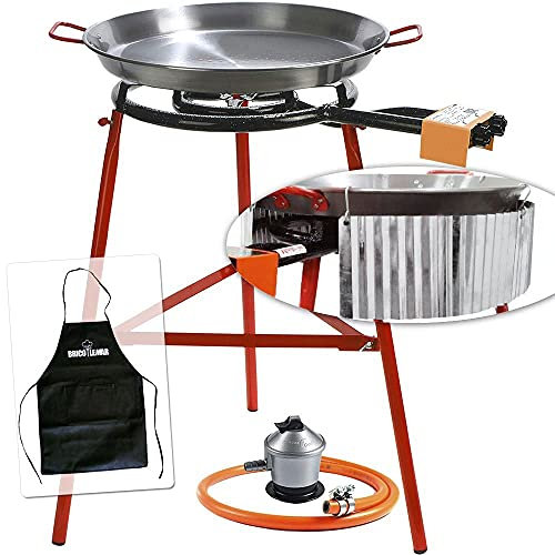 Réchaud à paella à gaz de 50 cm + kit pare-vent (support renforcé Kabra + poêle à paella de 55 cm + pare-vent ondulé + tablier noir en cadeau) (Poêle à paella 50 cm + kit pare-vent)