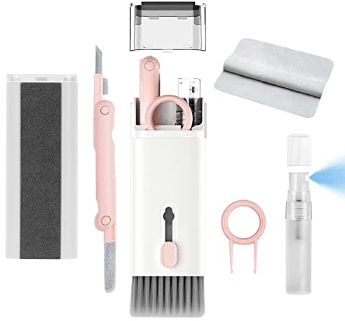 7-i-1 elektronisk rengöringssats – tangentbordsrengöringssats, laptoprengöring med borste, elektronisk rengöring för Airpods pro/laptop/telefon/dator/skärm (Give Away a flanelltyg) rosa