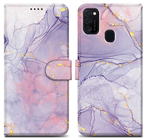 Cadorabo Hülle kompatibel mit Samsung Galaxy M21 / M30s - Design Pink Lila Marmor No. 5 - Schutzhülle mit Magnetverschluss, Standfunktion und Kartenfach