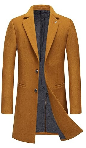 Allthemen Abrigo Hombre Invierno Mi-Long Trench Coat de Lana Caliente Chaqueta Slim Parka Color Sólido Abrigo a prueba de viento
