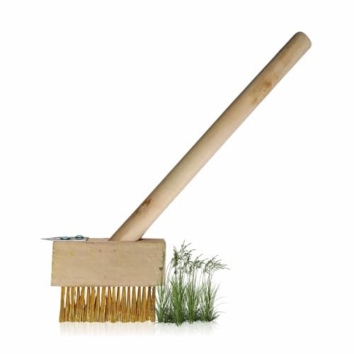 Cepillo de alambre para patio, limpiador de patio, mango de madera, escoba de jardín, limpieza al aire libre, herramienta para quitar malas hierbas para bloques, pavimentación de entradas, raíces no