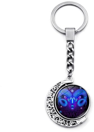 ALTCIRNMD Widder Auto Schlüsselanhänger - 12 Konstellation Schlüsselanhänger,Doppelseitig Rotierender Halbmond Anhänger Anhänger Autotasche Ornament,Skorpion Schütze Jungfrau Anhänger Schlüsselanh